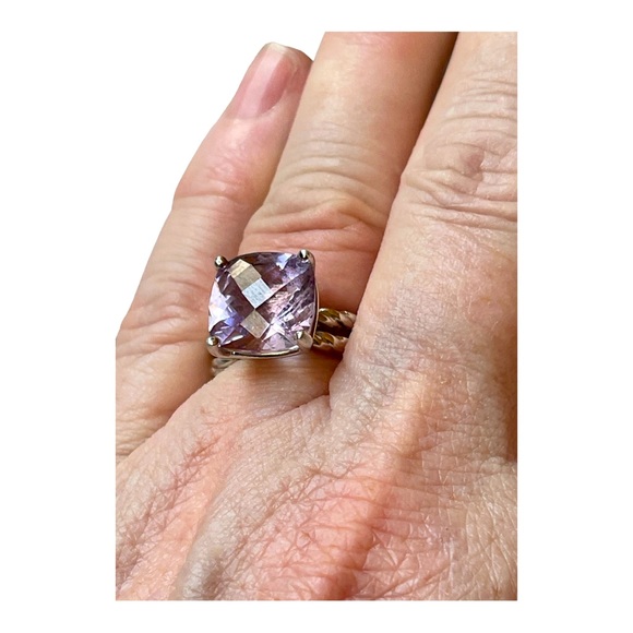 6ct Cushion Cut Amethyst Sterling 925 twisted setting ring! Incredible STONE! - Picture 5 of 9